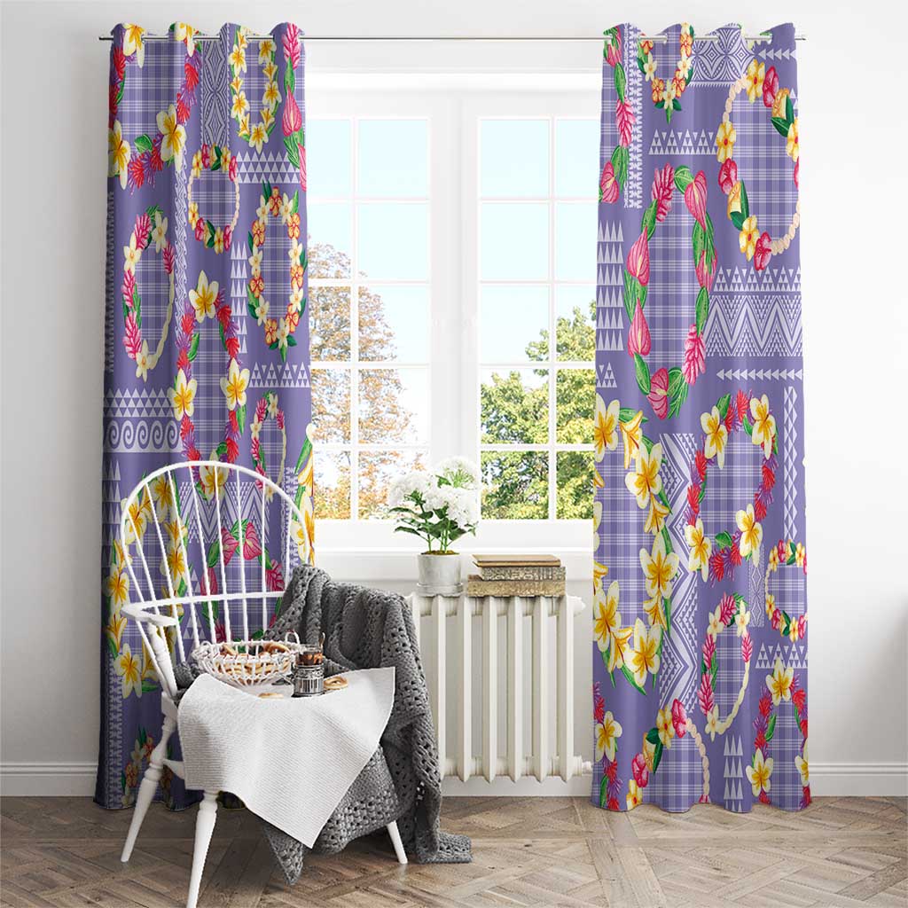 Hawaiian Leis Window Curtain Kakau Tattoos and Palaka Pastel Purple Color LT03 - Polynesian Pride