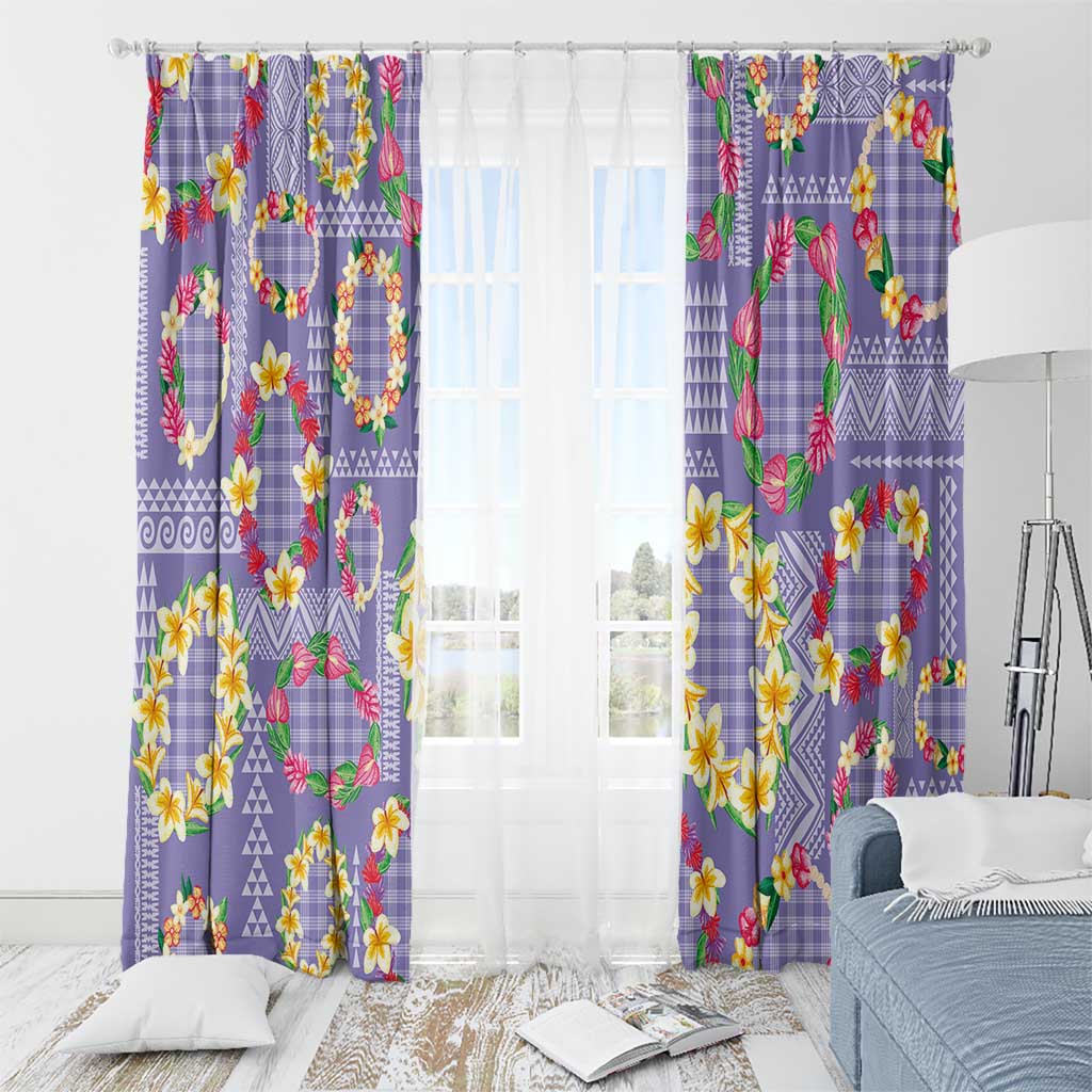 Hawaiian Leis Window Curtain Kakau Tattoos and Palaka Pastel Purple Color LT03 - Polynesian Pride