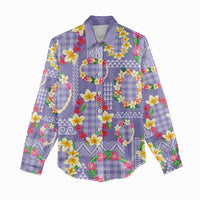Hawaiian Leis Women Casual Shirt Kakau Tattoos and Palaka Pastel Purple Color LT03 - Polynesian Pride