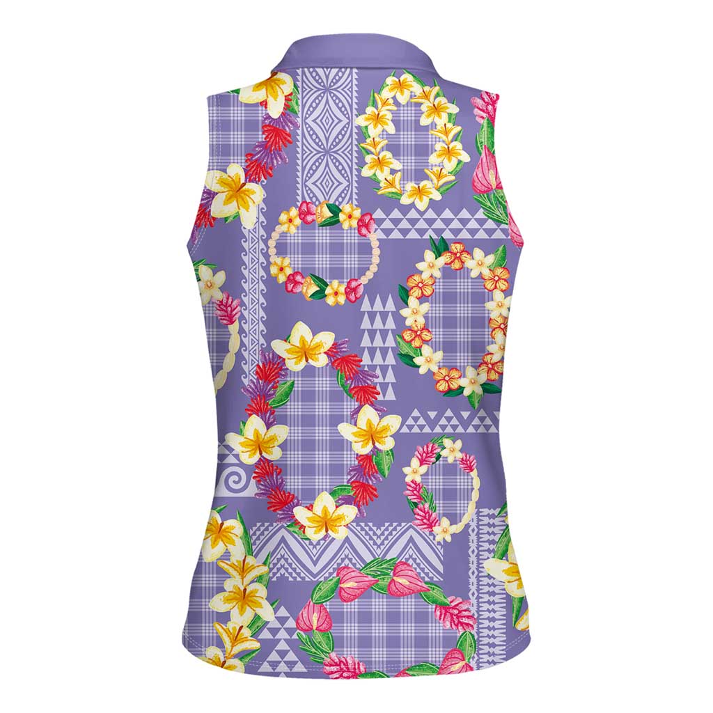 Hawaiian Leis Women Sleeveless Polo Shirt Kakau Tattoos and Palaka Pastel Purple Color LT03 - Polynesian Pride