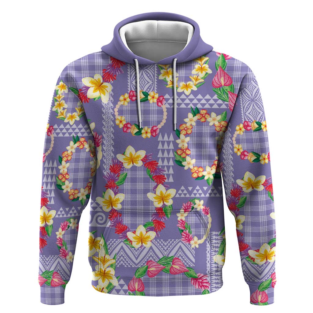 Hawaiian Leis Zip Hoodie Kakau Tattoos and Palaka Pastel Purple Color LT03 Pullover Hoodie Purple - Polynesian Pride