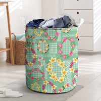 Hawaiian Leis Laundry Basket Kakau Tattoos and Palaka Pastel Green Color LT03 Green - Polynesian Pride