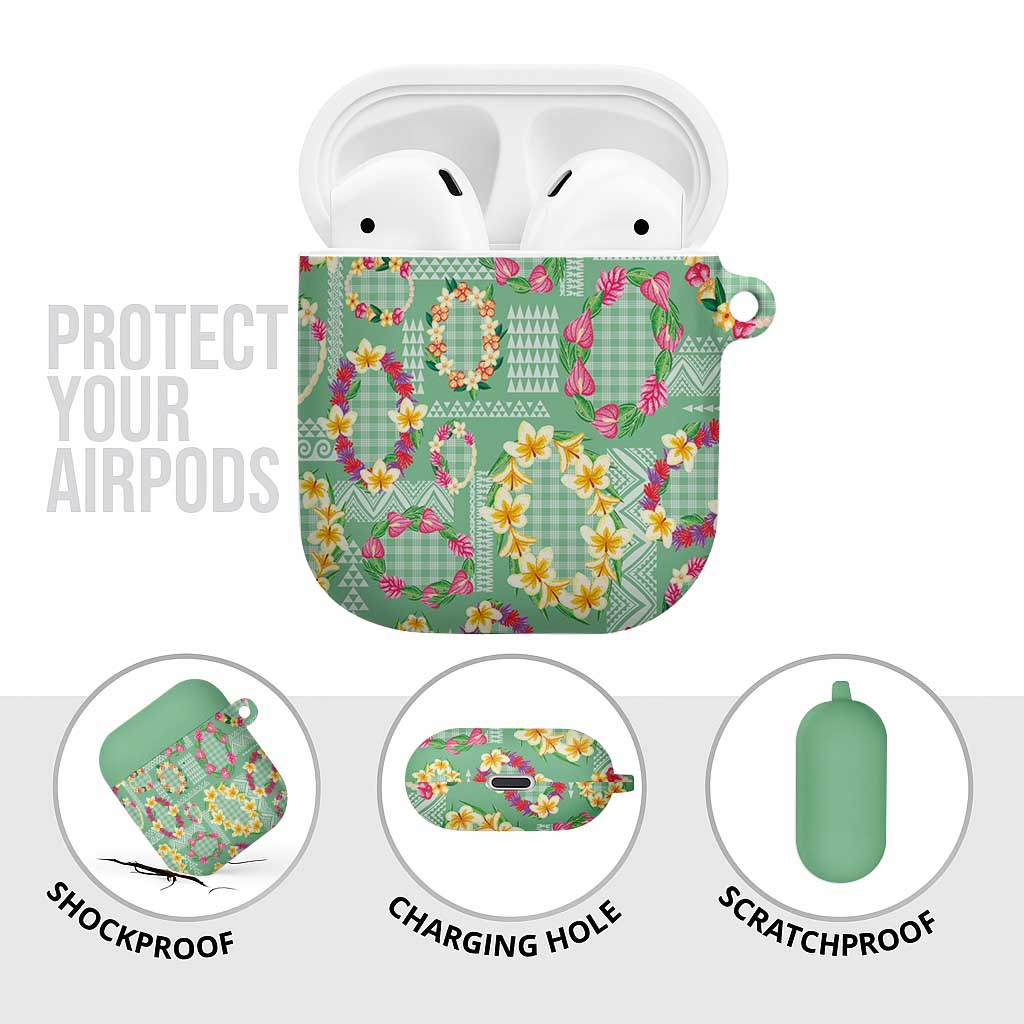 Hawaiian Leis AirPods Case Kakau Tattoos and Palaka Pastel Green Color LT03 - Polynesian Pride