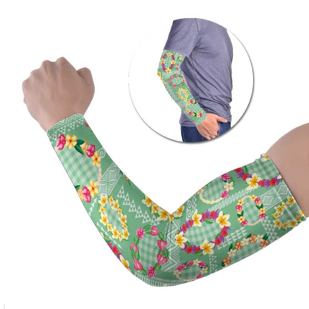 Hawaiian Leis Arm Sleeves Kakau Tattoos and Palaka Pastel Green Color LT03 Set of 2 Green - Polynesian Pride