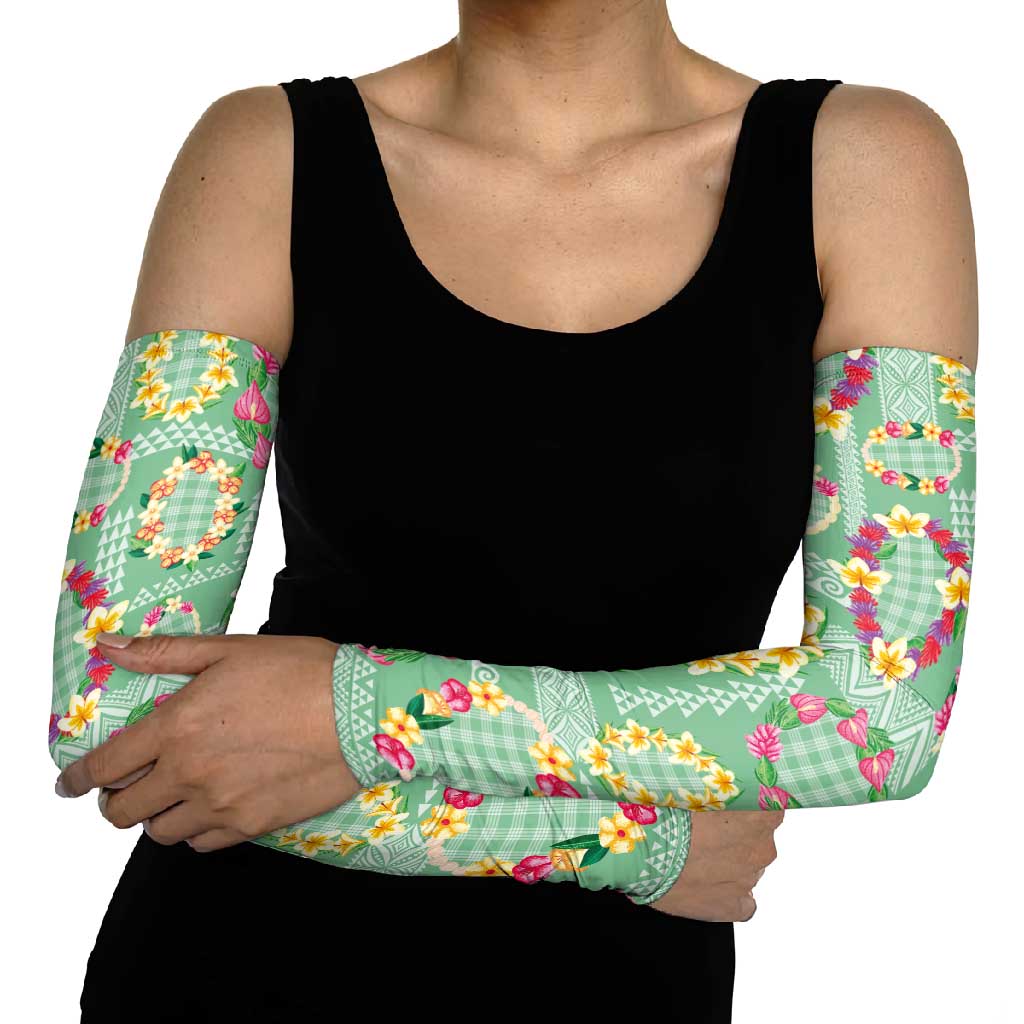 Hawaiian Leis Arm Sleeves Kakau Tattoos and Palaka Pastel Green Color LT03 - Polynesian Pride