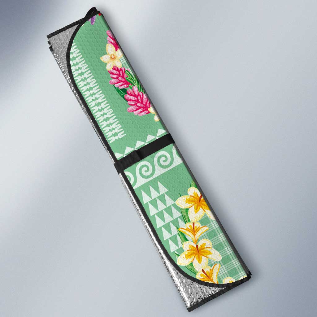 Hawaiian Leis Auto Sun Shade Kakau Tattoos and Palaka Pastel Green Color LT03 - Polynesian Pride