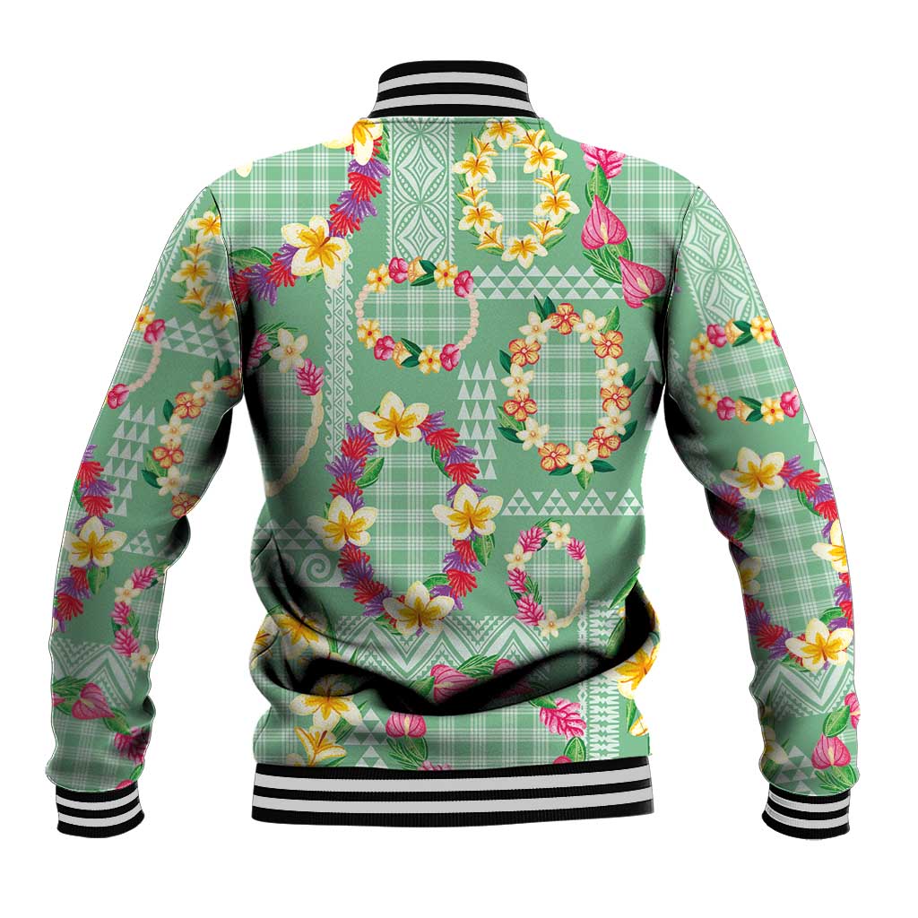 Hawaiian Leis Baseball Jacket Kakau Tattoos and Palaka Pastel Green Color LT03 - Polynesian Pride
