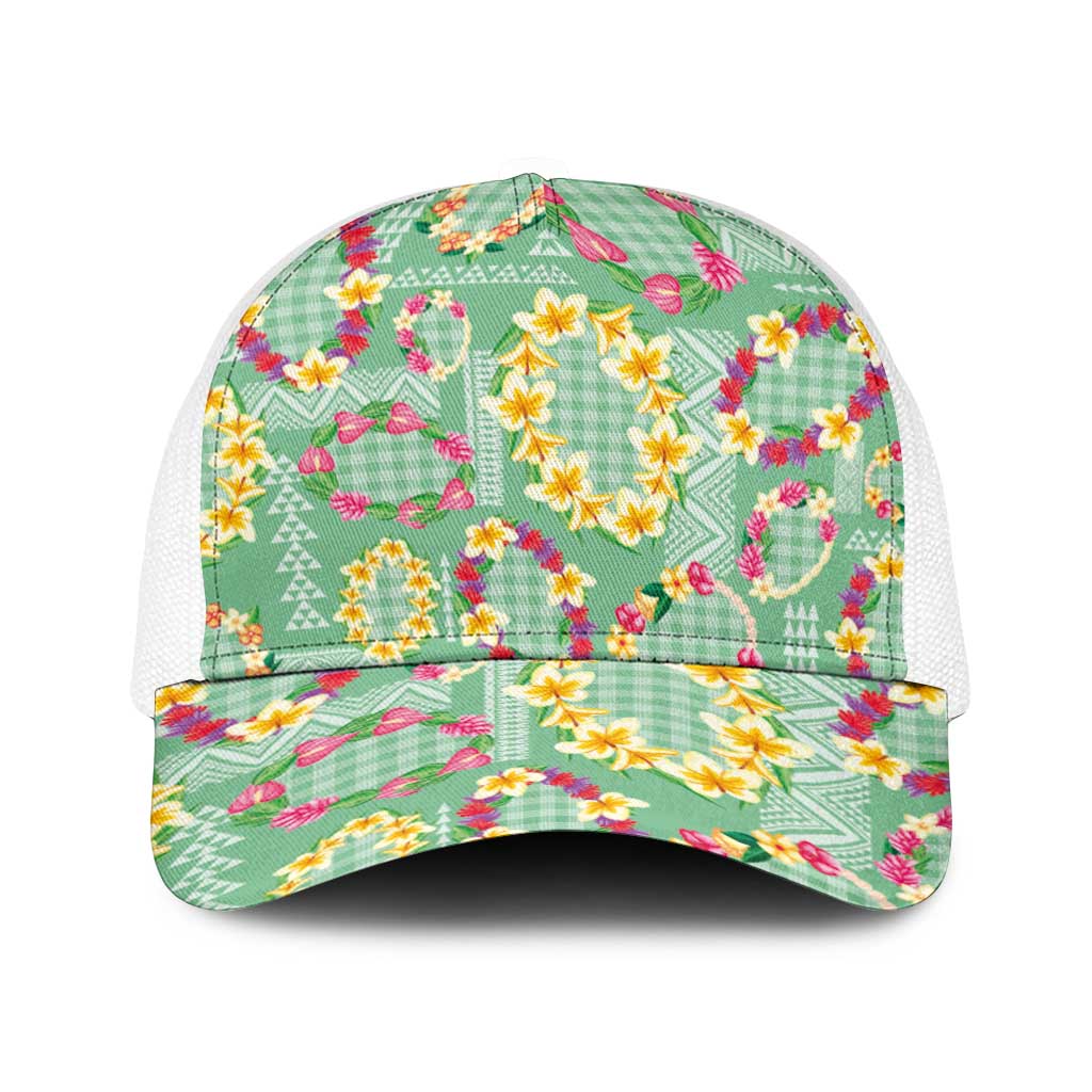 Hawaiian Leis Baseball Net Cap Kakau Tattoos and Palaka Pastel Green Color
