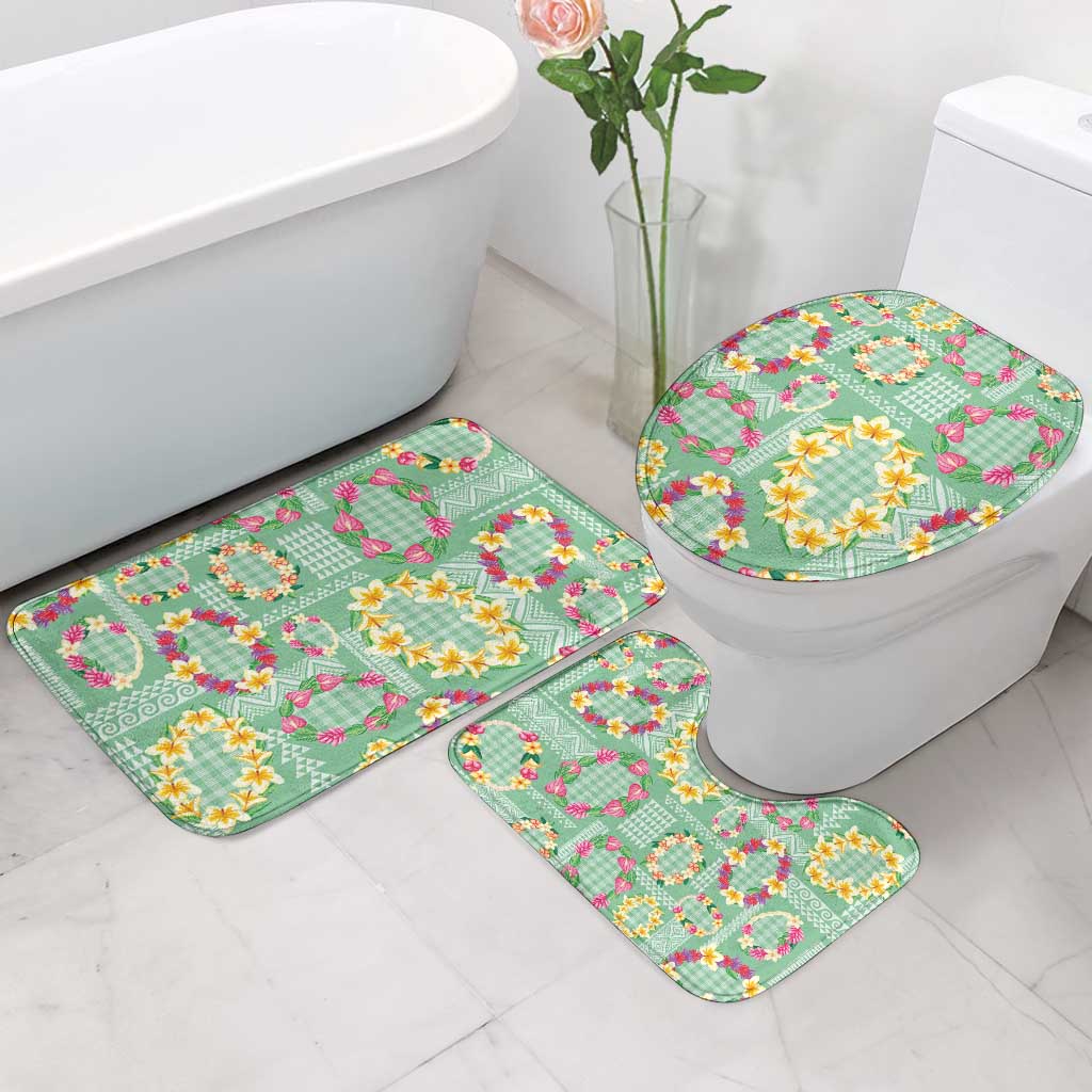 Hawaiian Leis Bathroom Set Kakau Tattoos and Palaka Pastel Green Color LT03 - Polynesian Pride