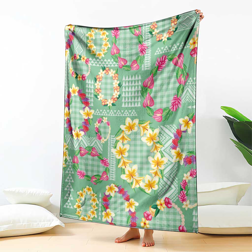 Hawaiian Leis Blanket Kakau Tattoos and Palaka Pastel Green Color LT03 - Polynesian Pride