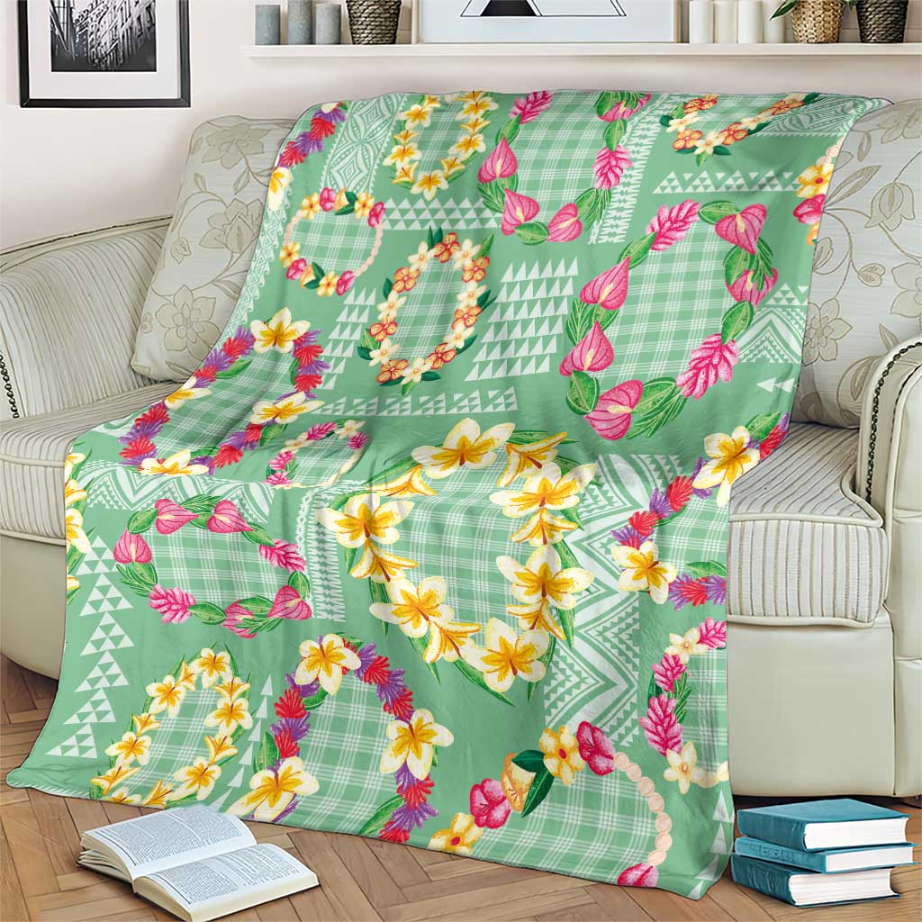 Hawaiian Leis Blanket Kakau Tattoos and Palaka Pastel Green Color LT03 - Polynesian Pride