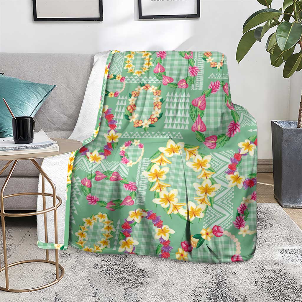 Hawaiian Leis Blanket Kakau Tattoos and Palaka Pastel Green Color LT03 - Polynesian Pride