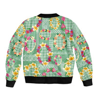 Hawaiian Leis Bomber Jacket Kakau Tattoos and Palaka Pastel Green Color LT03 - Polynesian Pride