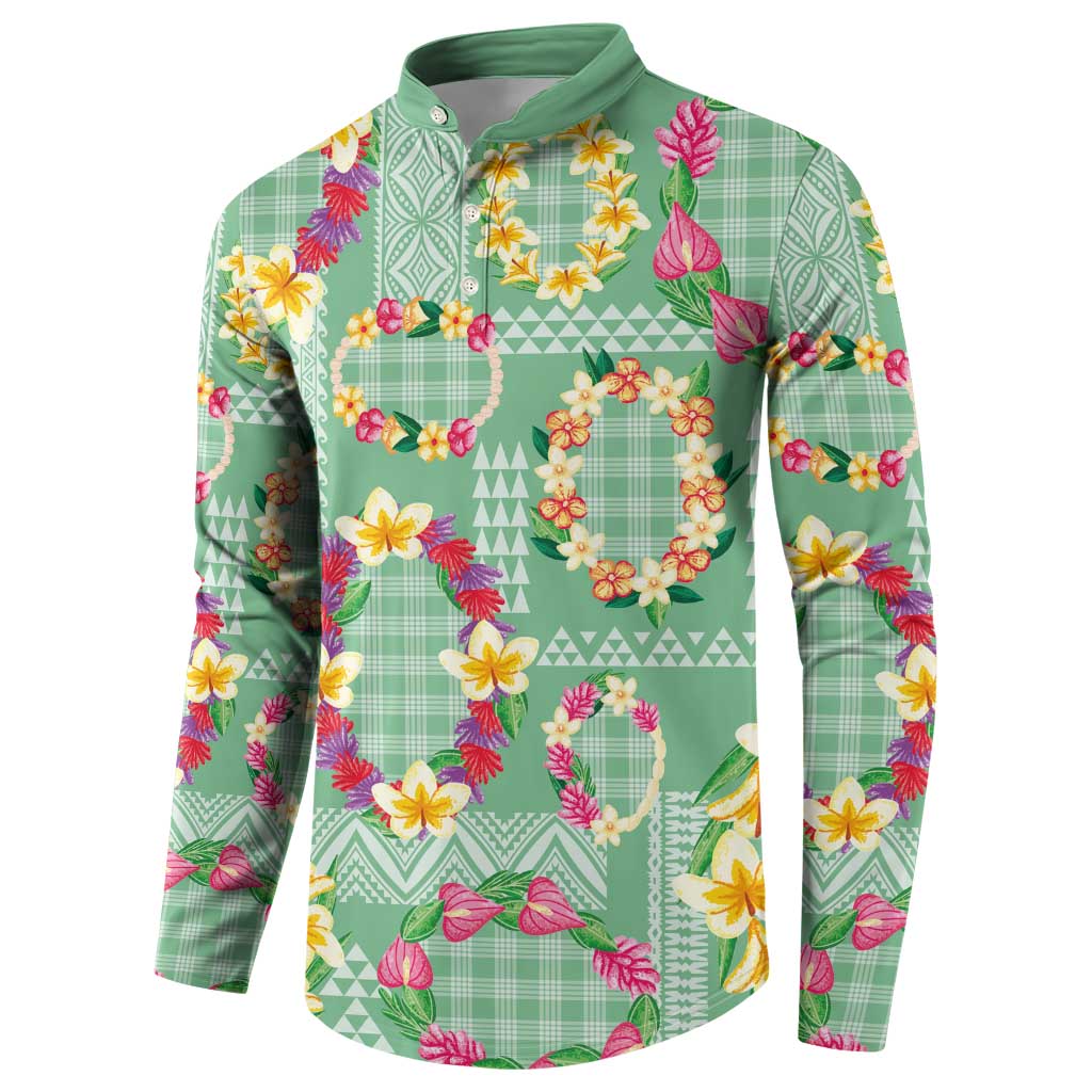 Hawaiian Leis Button Sweatshirt Kakau Tattoos and Palaka Pastel Green Color LT03 - Polynesian Pride