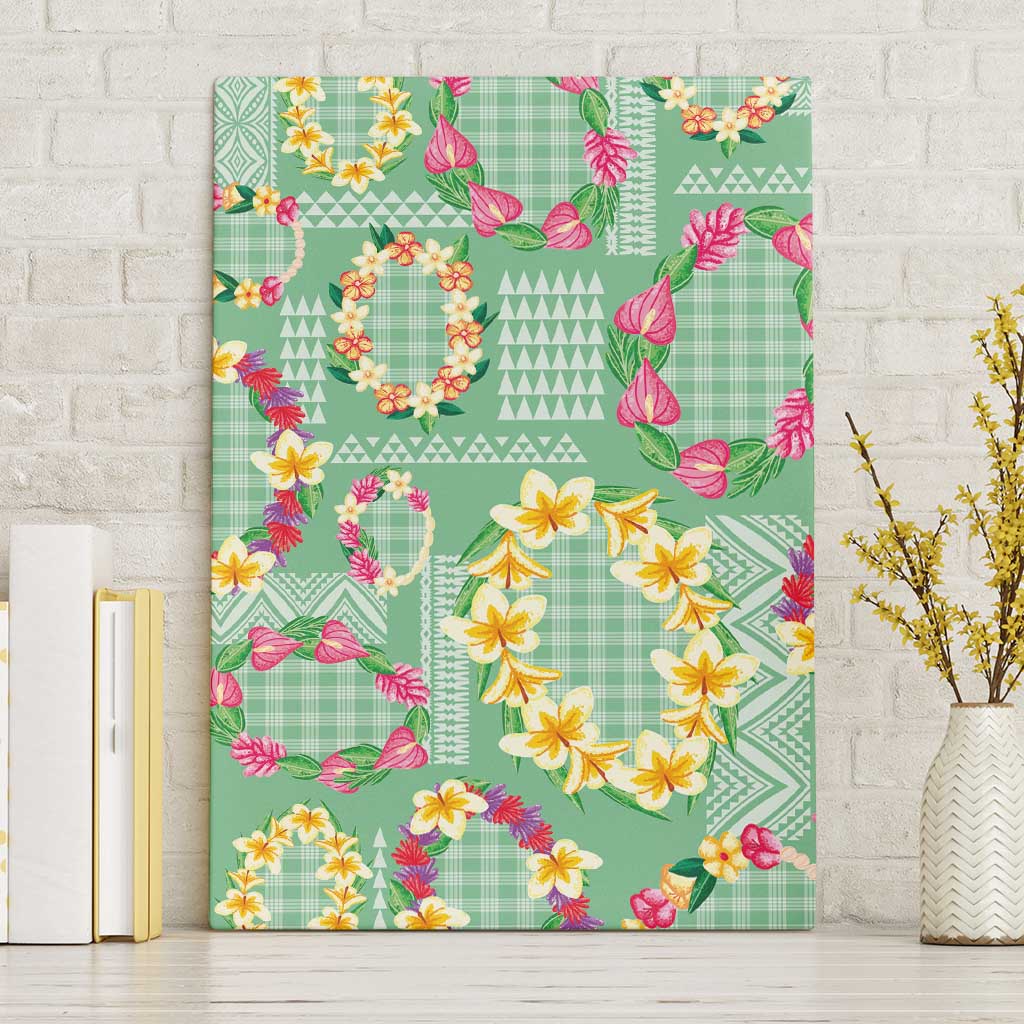 Hawaiian Leis Canvas Wall Art Kakau Tattoos and Palaka Pastel Green Color LT03 Without Frame Green - Polynesian Pride