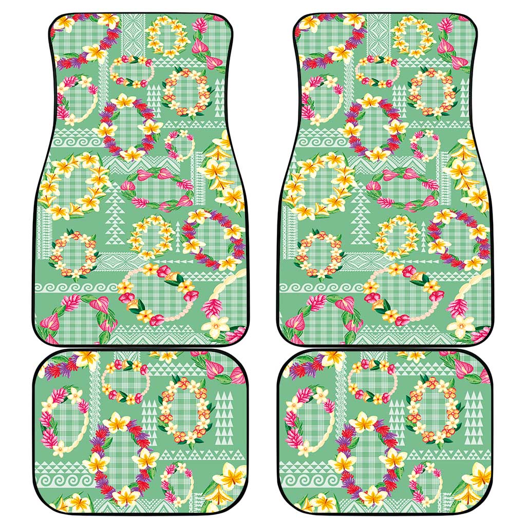 Hawaiian Leis Car Mats Kakau Tattoos and Palaka Pastel Green Color LT03 - Polynesian Pride