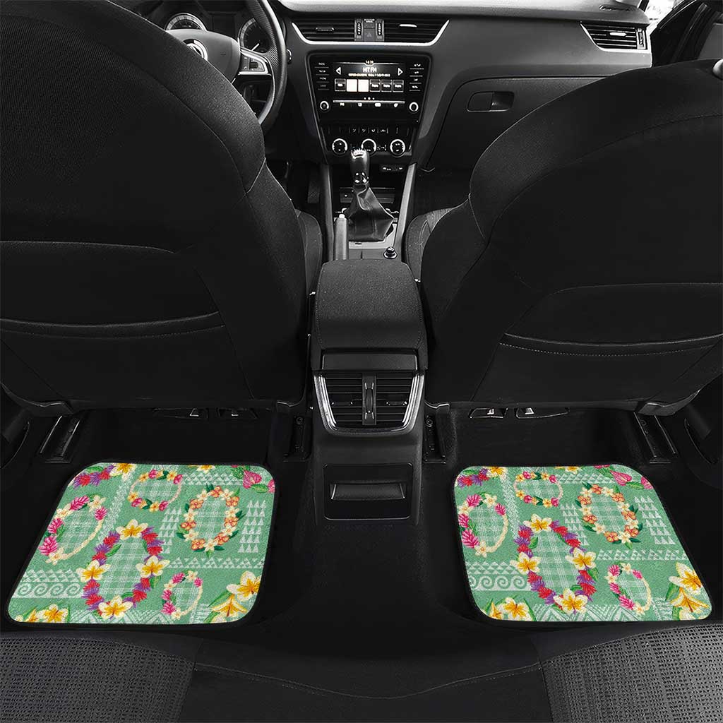 Hawaiian Leis Car Mats Kakau Tattoos and Palaka Pastel Green Color LT03 Set 2pcs - Back Green - Polynesian Pride