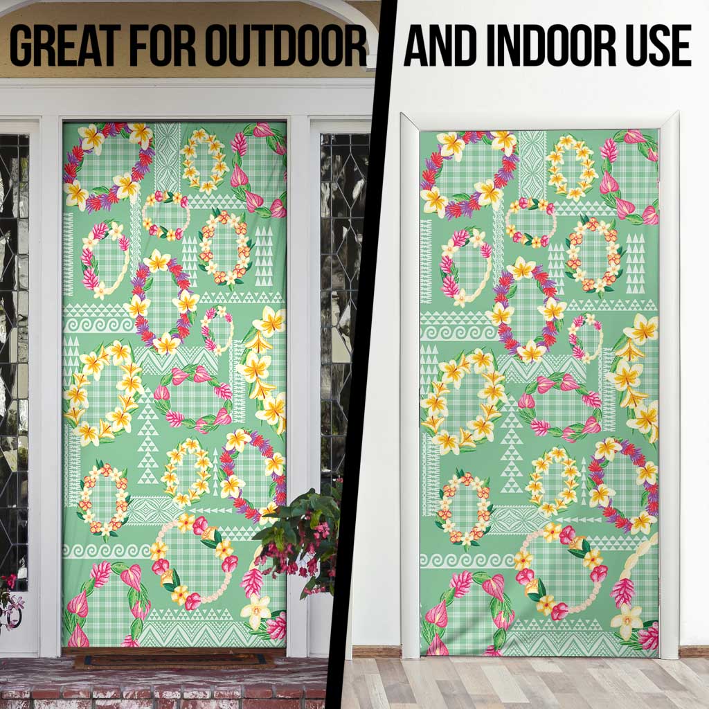Hawaiian Leis Door Cover Kakau Tattoos and Palaka Pastel Green Color LT03 - Polynesian Pride