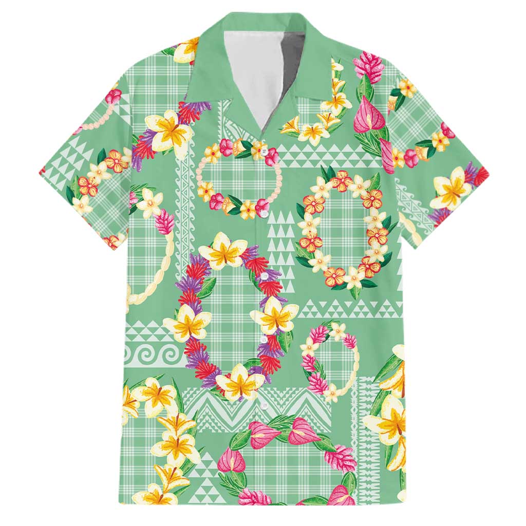 Hawaiian Leis Family Matching Mermaid Dress and Hawaiian Shirt Kakau Tattoos and Palaka Pastel Green Color LT03 Dad's Shirt - Short Sleeve Green - Polynesian Pride