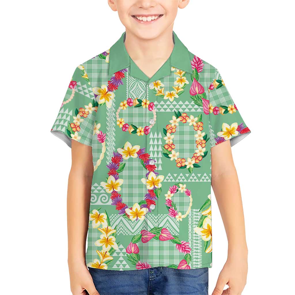 Hawaiian Leis Family Matching Off Shoulder Maxi Dress and Hawaiian Shirt Kakau Tattoos and Palaka Pastel Green Color LT03 Son's Shirt Green - Polynesian Pride