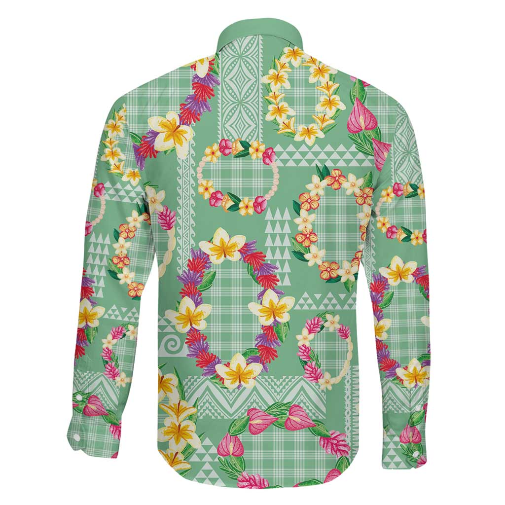 Hawaiian Leis Family Matching Off Shoulder Short Dress and Hawaiian Shirt Kakau Tattoos and Palaka Pastel Green Color LT03 - Polynesian Pride