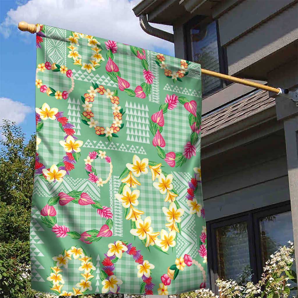 Hawaiian Leis Garden Flag Kakau Tattoos and Palaka Pastel Green Color LT03 - Polynesian Pride