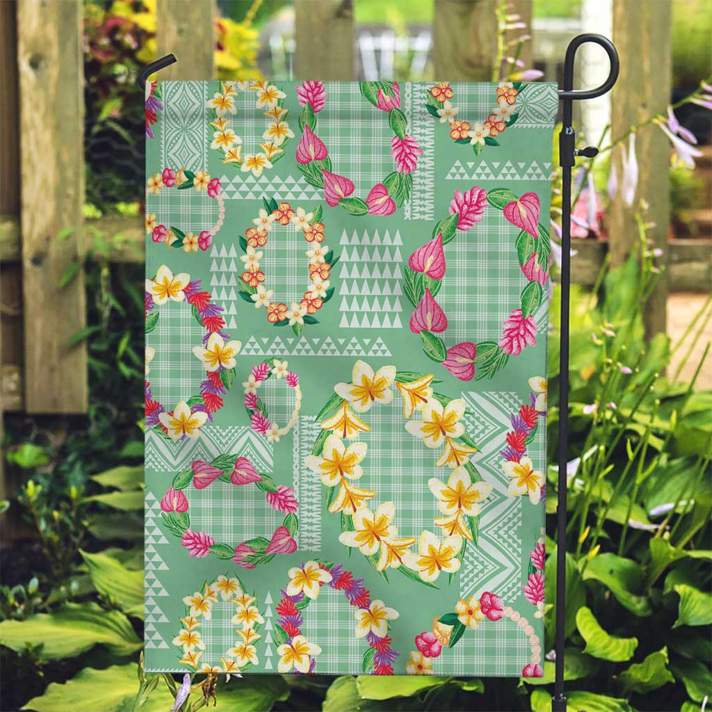 Hawaiian Leis Garden Flag Kakau Tattoos and Palaka Pastel Green Color LT03 Garden Flag Green - Polynesian Pride