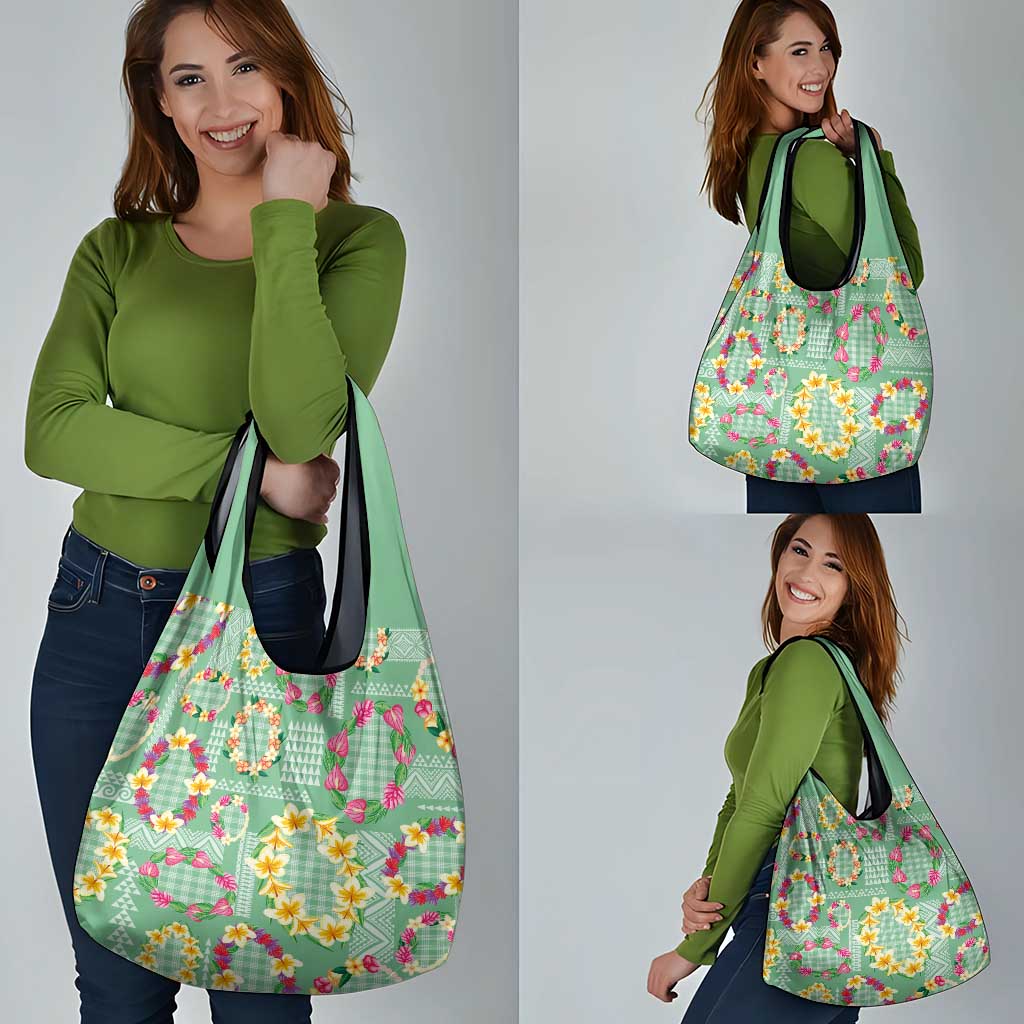 Hawaiian Leis Grocery Bag Kakau Tattoos and Palaka Pastel Green Color LT03 - Polynesian Pride