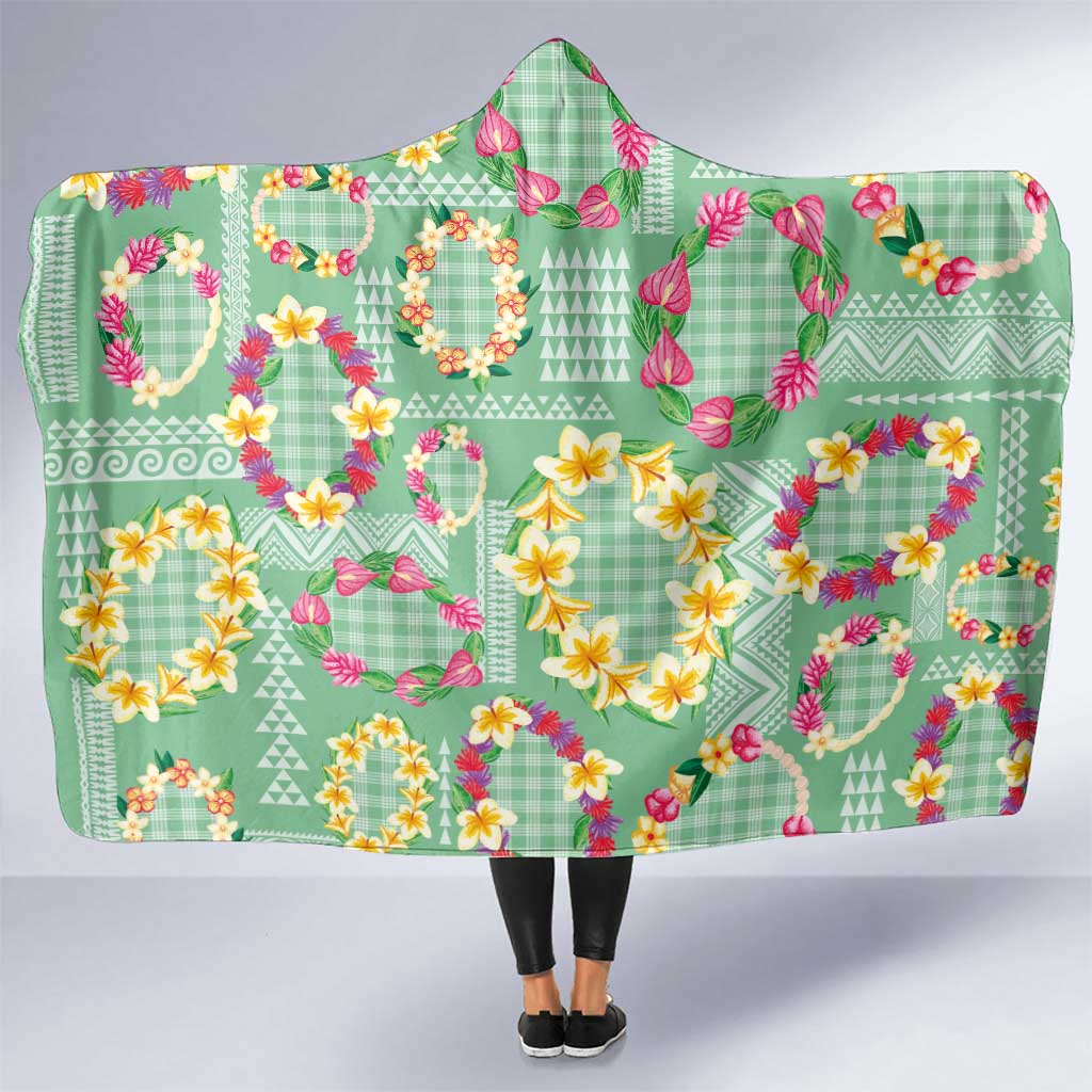 Hawaiian Leis Hooded Blanket Kakau Tattoos and Palaka Pastel Green Color LT03 One Size Green - Polynesian Pride