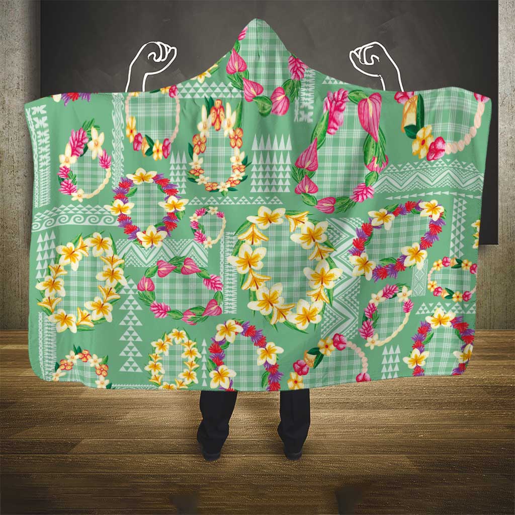 Hawaiian Leis Hooded Blanket Kakau Tattoos and Palaka Pastel Green Color LT03 - Polynesian Pride