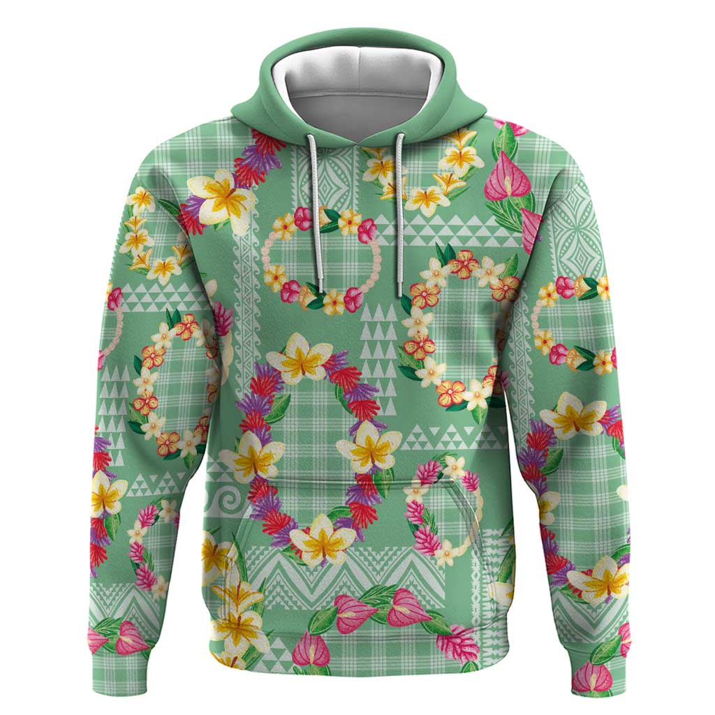 Hawaiian Leis Hoodie Kakau Tattoos and Palaka Pastel Green Color LT03 Pullover Hoodie Green - Polynesian Pride