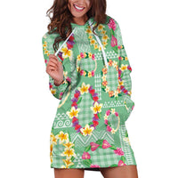 Hawaiian Leis Hoodie Dress Kakau Tattoos and Palaka Pastel Green Color LT03 Green - Polynesian Pride