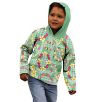 Hawaiian Leis Kid Hoodie Kakau Tattoos and Palaka Pastel Green Color LT03 - Polynesian Pride