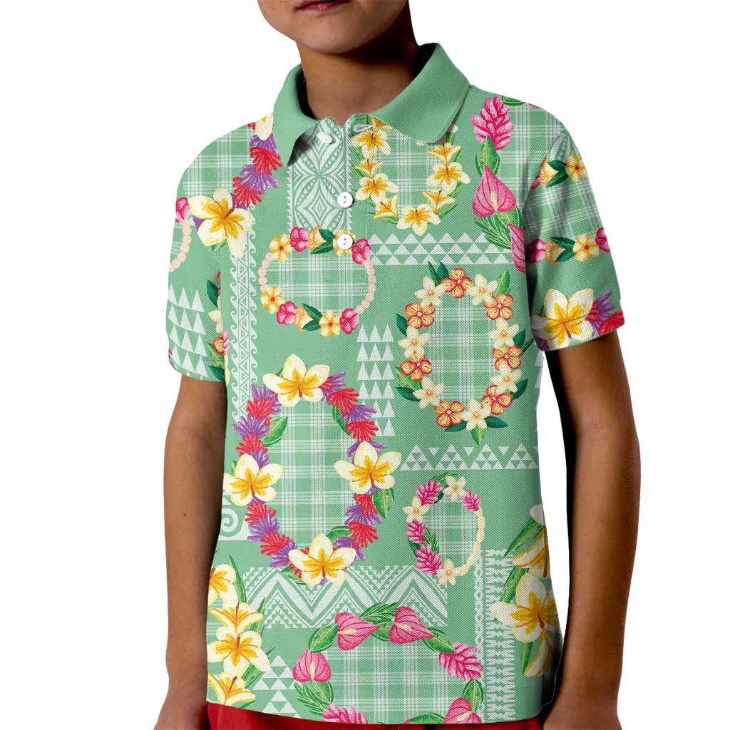 Hawaiian Leis Kid Polo Shirt Kakau Tattoos and Palaka Pastel Green Color LT03 Kid Green - Polynesian Pride