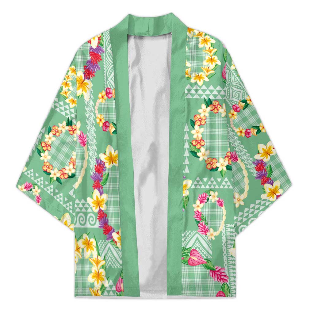 Hawaiian Leis Kimono Kakau Tattoos and Palaka Pastel Green Color LT03 Unisex Green - Polynesian Pride