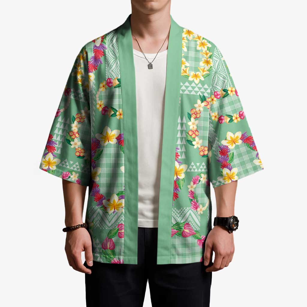 Hawaiian Leis Kimono Kakau Tattoos and Palaka Pastel Green Color LT03 - Polynesian Pride
