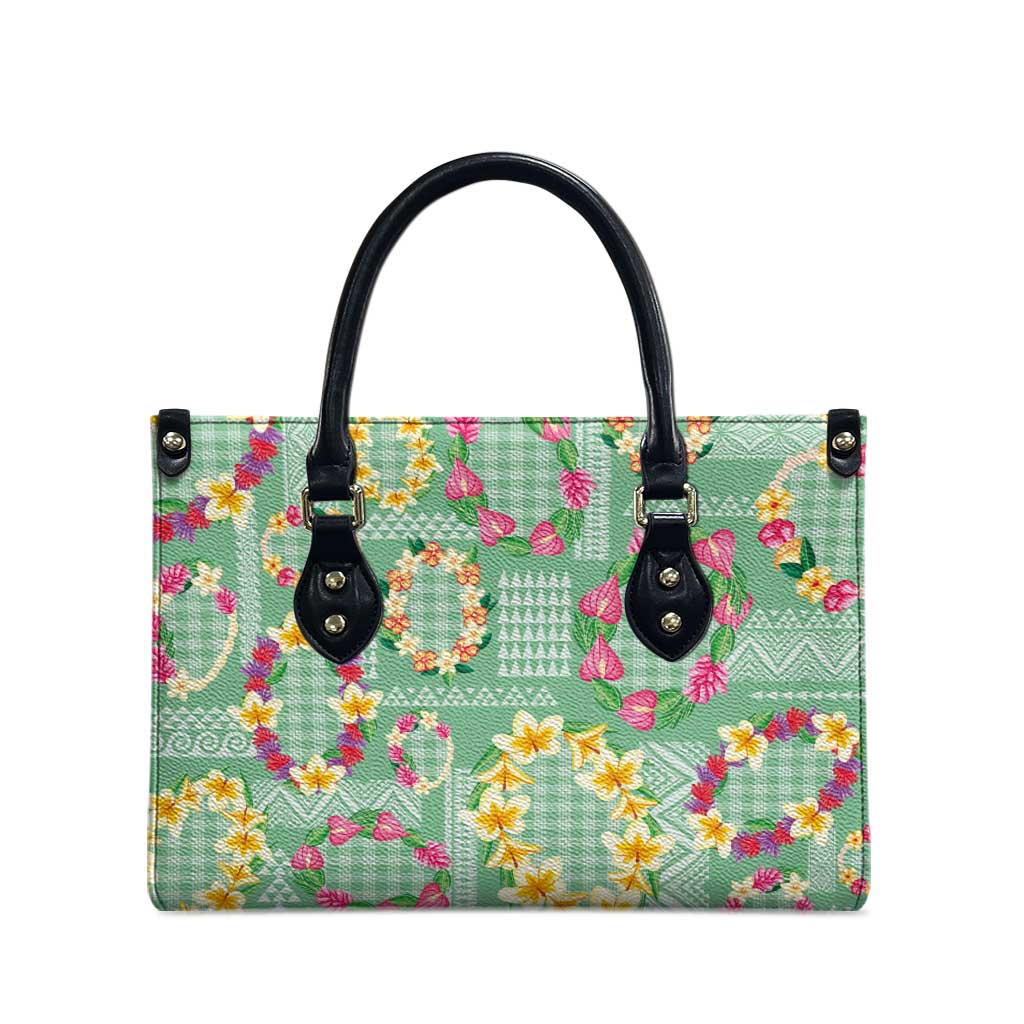 Hawaiian Leis Leather Bag Kakau Tattoos and Palaka Pastel Green Color LT03 - Polynesian Pride