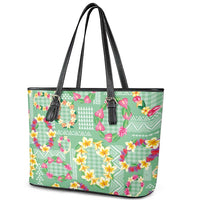 Hawaiian Leis Leather Tote Bag Kakau Tattoos and Palaka Pastel Green Color LT03 - Polynesian Pride