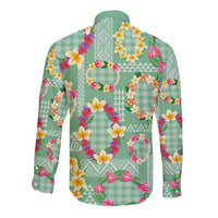 Hawaiian Leis Long Sleeve Button Shirt Kakau Tattoos and Palaka Pastel Green Color LT03 - Polynesian Pride