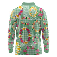 Hawaiian Leis Long Sleeve Polo Shirt Kakau Tattoos and Palaka Pastel Green Color LT03 - Polynesian Pride