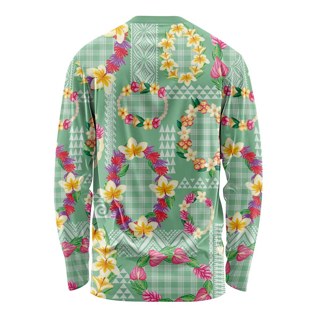 Hawaiian Leis Long Sleeve Shirt Kakau Tattoos and Palaka Pastel Green Color LT03 - Polynesian Pride