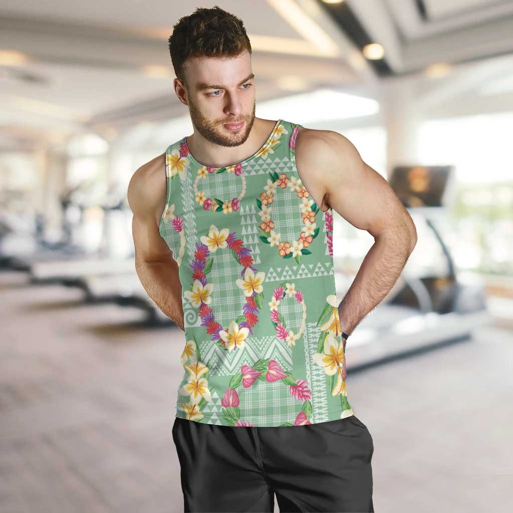 Hawaiian Leis Men Tank Top Kakau Tattoos and Palaka Pastel Green Color LT03 Green - Polynesian Pride