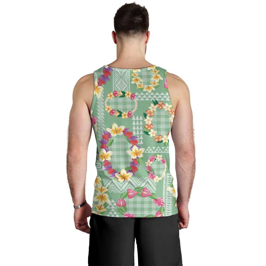 Hawaiian Leis Men Tank Top Kakau Tattoos and Palaka Pastel Green Color LT03 - Polynesian Pride