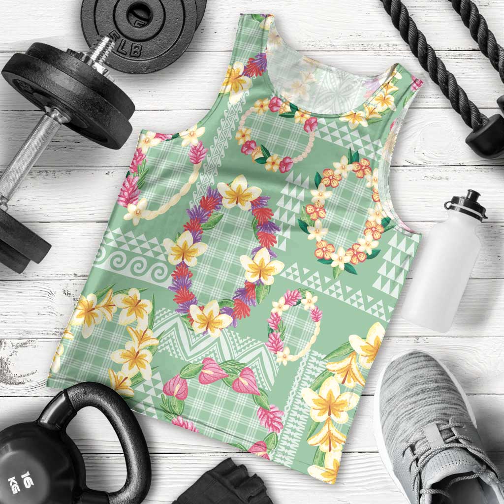 Hawaiian Leis Men Tank Top Kakau Tattoos and Palaka Pastel Green Color LT03 - Polynesian Pride