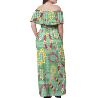 Hawaiian Leis Off Shoulder Maxi Dress Kakau Tattoos and Palaka Pastel Green Color LT03 - Polynesian Pride