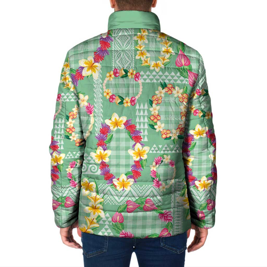 Hawaiian Leis Padded Jacket Kakau Tattoos and Palaka Pastel Green Color LT03 - Polynesian Pride