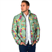 Hawaiian Leis Padded Jacket Kakau Tattoos and Palaka Pastel Green Color LT03 - Polynesian Pride