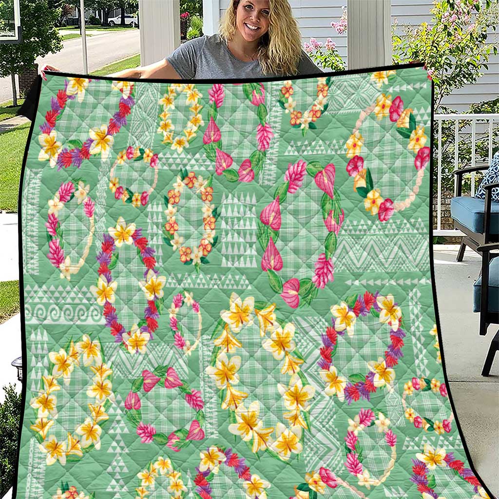 Hawaiian Leis Quilt Kakau Tattoos and Palaka Pastel Green Color LT03 Green - Polynesian Pride
