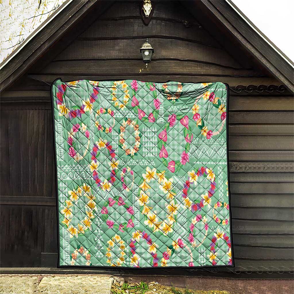 Hawaiian Leis Quilt Kakau Tattoos and Palaka Pastel Green Color LT03 - Polynesian Pride