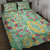 Hawaiian Leis Quilt Bed Set Kakau Tattoos and Palaka Pastel Green Color LT03 Green - Polynesian Pride
